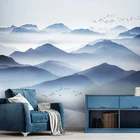 Пользовательские Настенные обои в китайском стиле 3D Абстрактные Художественные синие чернила пейзаж отражение живопись Гостиная водостойкие наклейки
