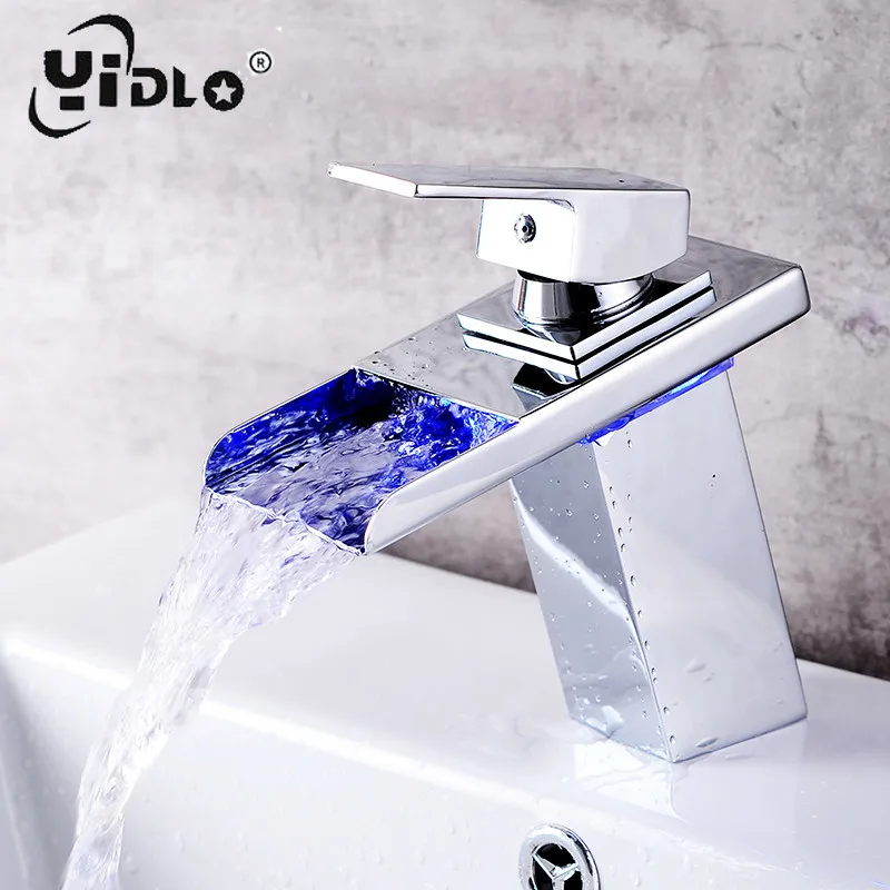 Модный светодиодный кран для раковины Watefall краны цвета меняющиеся с
