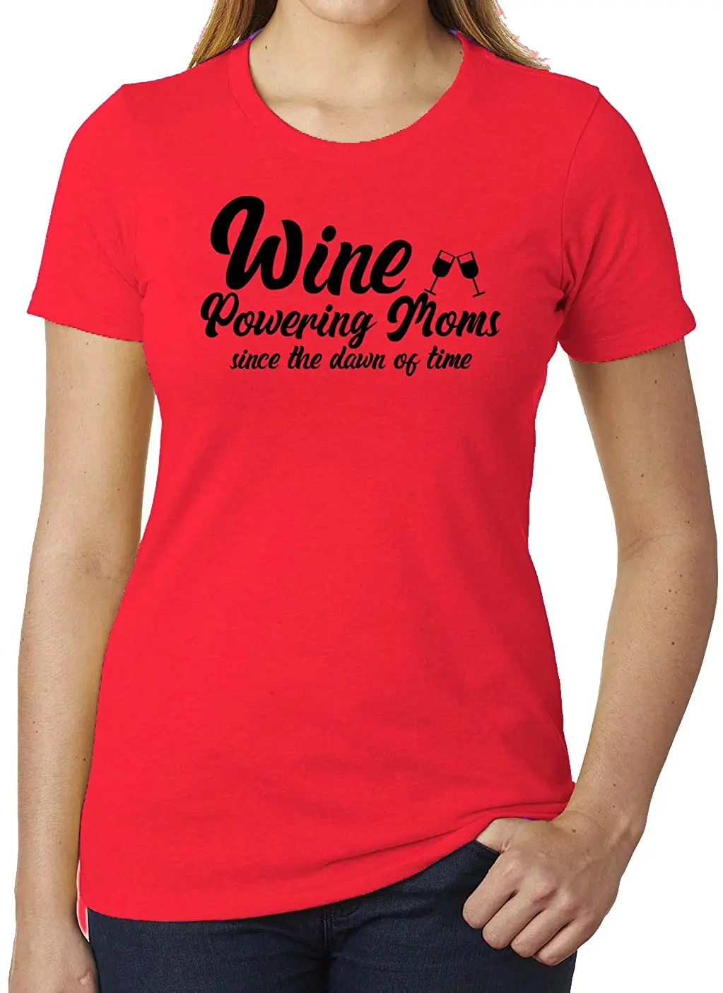 

Wine Powering Moms Funny Mom Shirts Woman's Graphic T-Shirts New Arrivals Summer 2020 Pure Cotton Breathable Crew Neck Tshirt