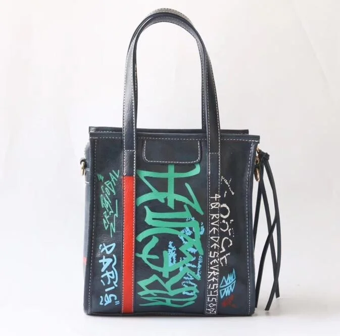 navy blue Женская мода известный дизайнер сумочка с граффити кисточкой сумки одного плеча сумки через плечо большой емкости сумка-мессенджер Ins - Цвет: navy blue