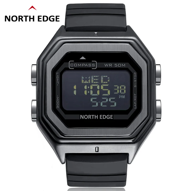 NORTH EDGE Men's Digital Military Sport Watches Men 50M Waterproof Outdoor Metal Watch Compass World Time Stopwatch Countdown