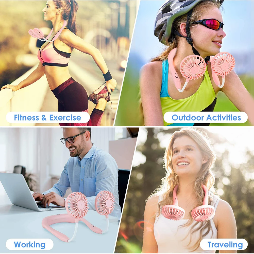 

Handsfree Neck Band Dual Fan USB Rechargeable Portable Mini Halter Air Cooler Mini Desk Rechargeable Quiet Office