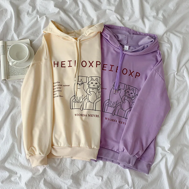 

2021 New Autumn Winter Women Cartoon Letter Print Hoodies Japanese Kawaii Oversize Sweatshirts Preppy Style Casual Hoodie Women