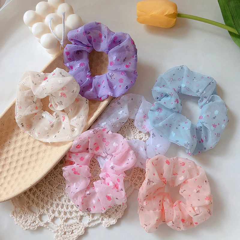 

Women Floral Hair Scrunchie Elastic Hair Band For Lady Girls Ponytail Holder Rubber Band Elegant Hair Rope Hair Accessories