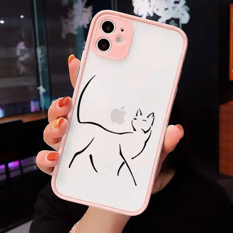 

Cartoons line cat cute Phone Cases Matte Transparent for iPhone 7 8 11 12 s mini pro X XS XR MAX Plus cover funda shell