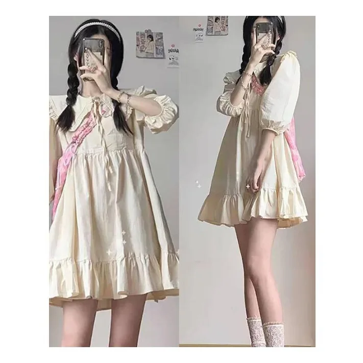 

2021 summer new spring girl INS Korean doll collar age reduction dress small figure show high skirt women