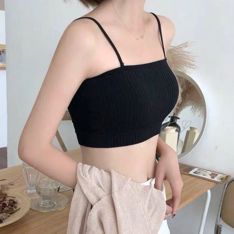 

Threaded Wrapped Padded Tube Top with pad Seamless Vest Underwear Sexy Crop Tops Bra Push Up Lingerie Women Solid Tube Top