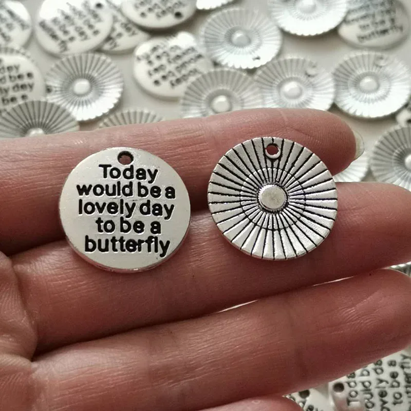 

20x20mm Antique Silver Zinc Alloy Letter Words Round Charms Pendants Jewelry Findings