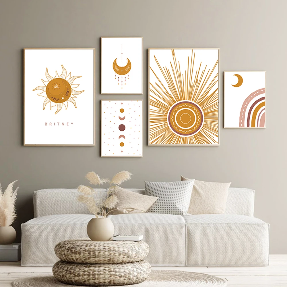 

Абстрактный настенный плакат с изображением Солнца и Луны, пейзаж, скандинавский постер для гостиной, домашний декор, пейзаж в стиле бохо, ...