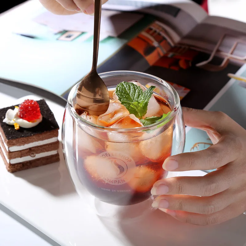 400ml Double-layer Water Glass Cup Coffee Transparent Glasses Home Milk Round Juice Heat Resistant | Дом и сад