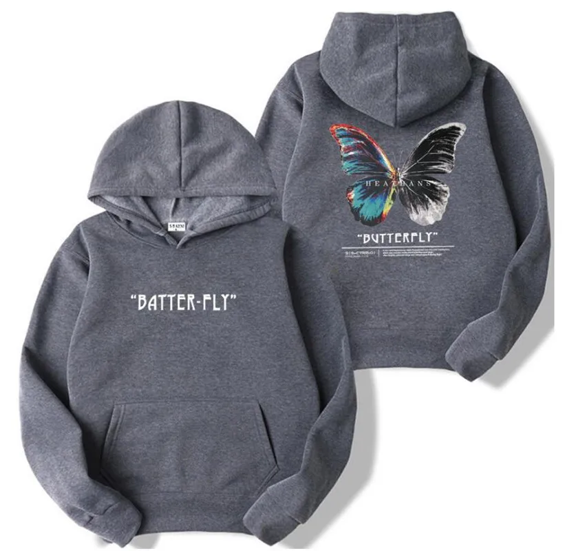 

2020 Men Hip Hop Sweatshirt Hoodie Color Butterfly Streetwear Harajuku Pullover Hoodie Cotton Fleece Winter Autumn Black Hoodie