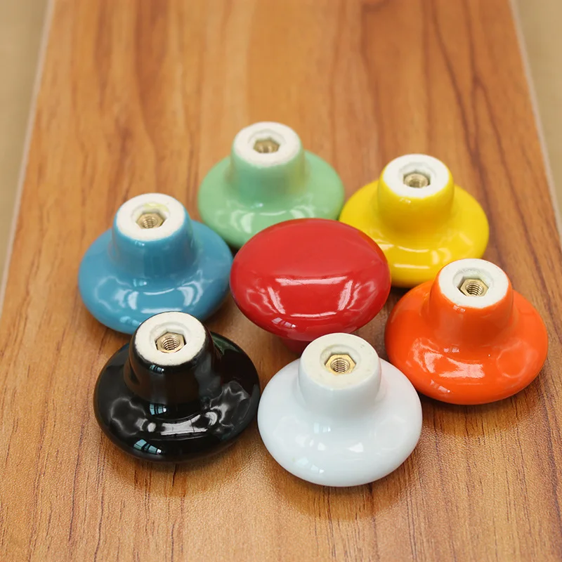 

Colorful Ceramic Door Handles Round Cabinet Knobs Cupboard Drawer Wardrobe Pull Knob Furniture Candy Color Free shipping