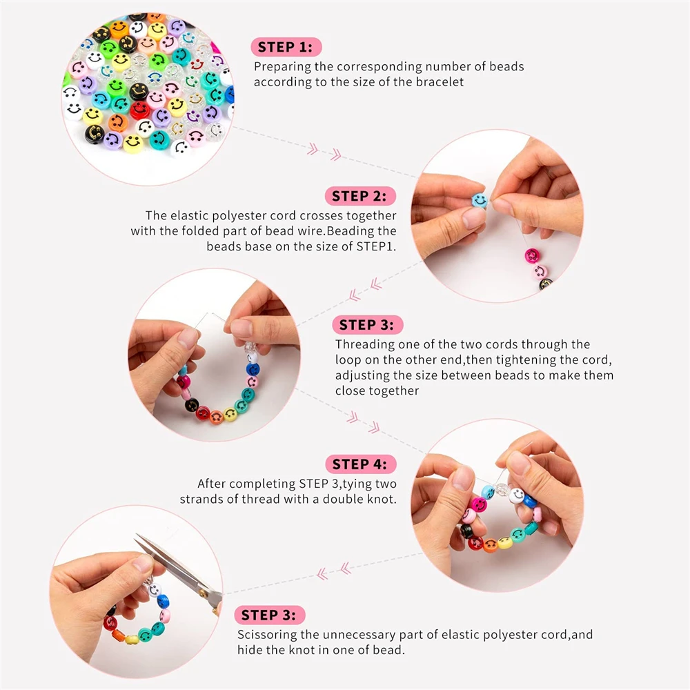 

100pcs 10mm Colourful Yellow Smiley Face Beads Polymer Clay Loose Spacer Beads For Jewelry Making DIY Bracelet Accessories