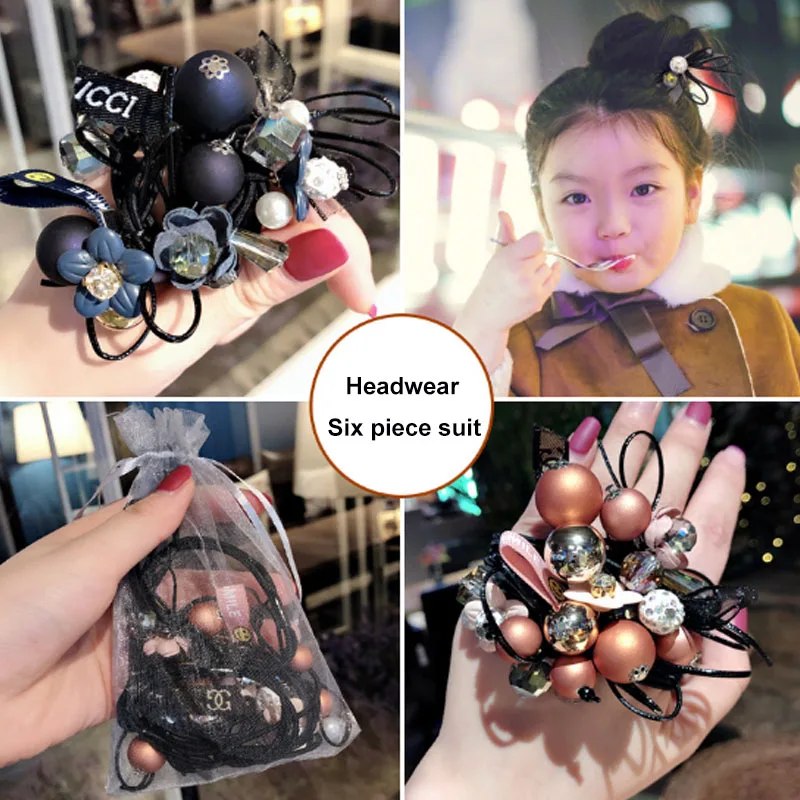 

Fashion Elegant Scrunchie Tie Ball Women Gum Rope 6PCS/Set Hair Accessories Elastic Hair Bands Sweet Crystal Flower Rubber Bands
