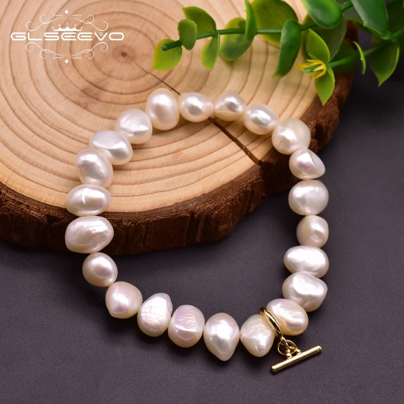GLSEEVO Original White Fresh Water Baroque Pearl Bracelets For Women Wedding Engagement Minimalism Jewelry Classic Joyas GB0923 | Украшения