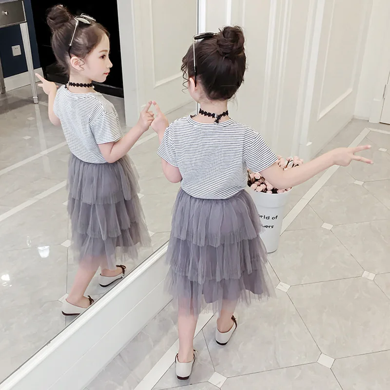 Комплект летней одежды для девочек 2020 костюм с короткими рукавами больших топы в