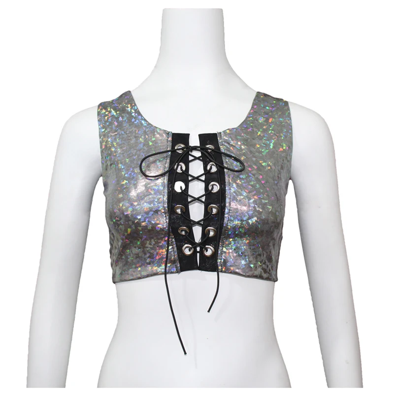 Женская праздничная одежда голографический укороченный топ пикантный кружевной