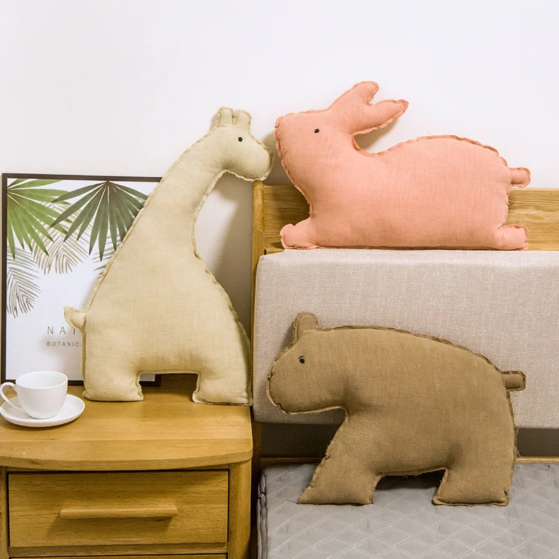 

38cm Natural Ramie Fabric Giraffe Penguin Sloth Owl Rabbit Rhinoceros Bear Cute Plush Kawaii Stuff Stuffing Pillow Kids Toy Toys