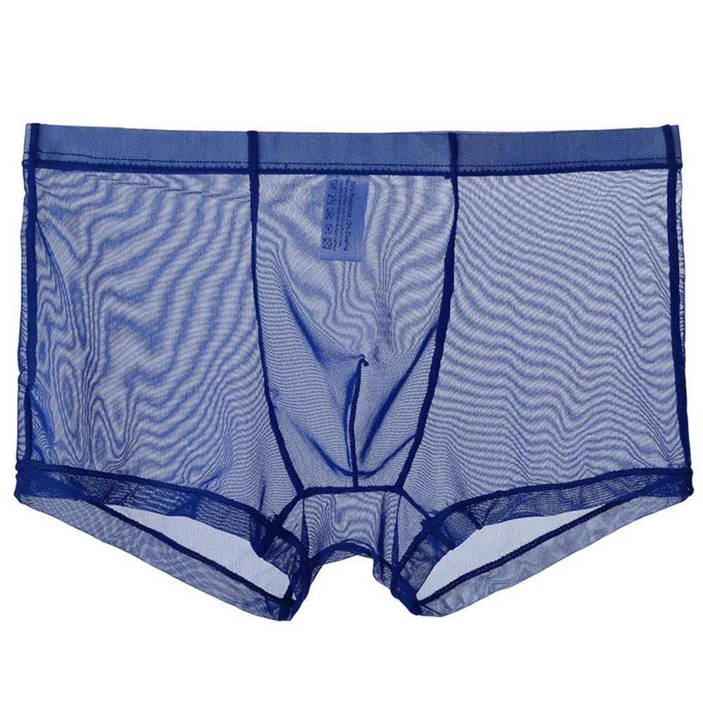 New Sexy Breathable Thin Boxer Shorts Men Mesh Transparent See Through U-Convex Ice Silk Lingerie Underwear Panties