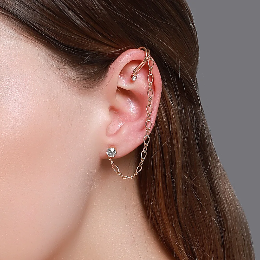 

2020 Punk Earrings Jewelry Fashion Personality Metal Ear Clip Leaf Tassel Earrings For Women Gift Ear Cuff Zircon Jewelry 1pcs