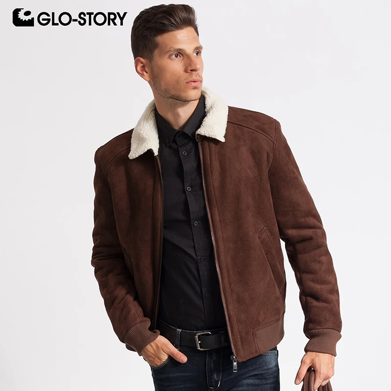 GLO-STORY мужская повседневная кожаная куртка из искусственной замши с длинным