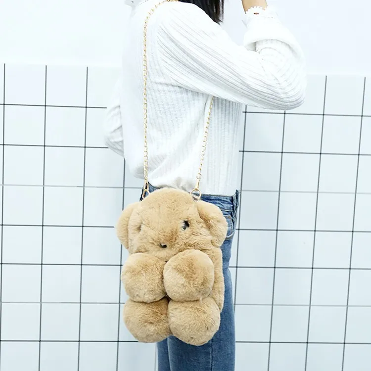

Ready Stock Cute Fluffy Little Bear Fur Pompoms Chain Bag Women Cartoon Sling Bag Fluffy Shoulder Japan Teenage Plush Backpack