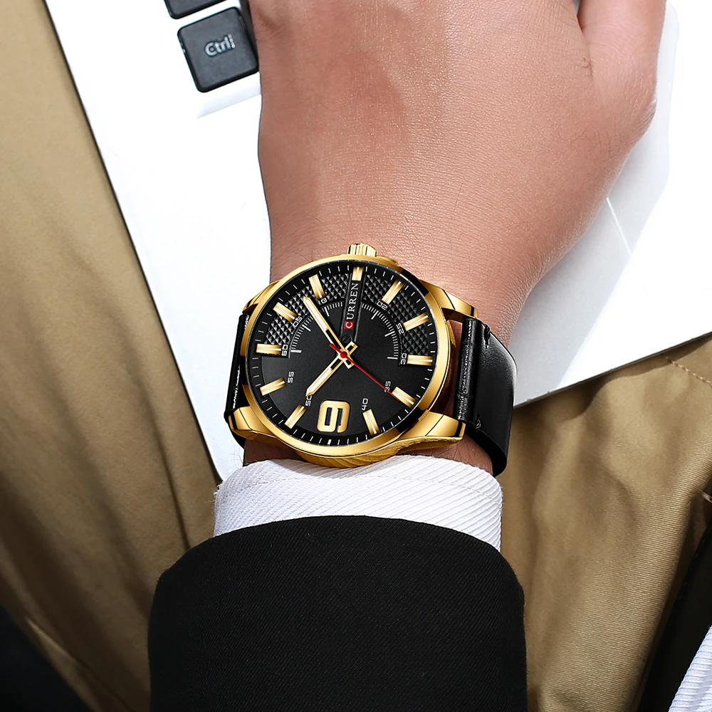 

Curren2021 Genuine Leather Mens Watches Brand Luxury Business Minimalist Watch Men Waterproof Gold Wristwatch Relogio Masculino