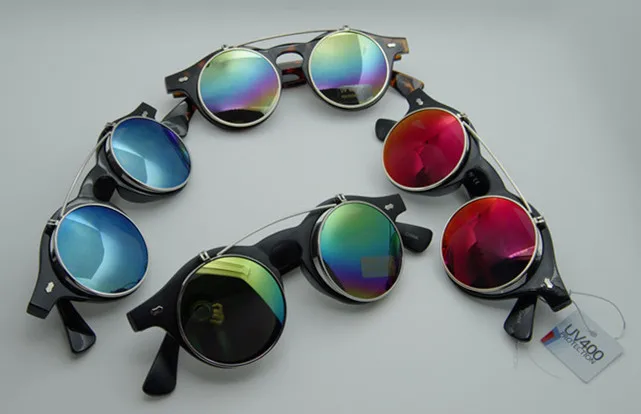 

Steampunk Goth Goggles Glasses Retro Flip Up Round Sunglasses Vintage Black