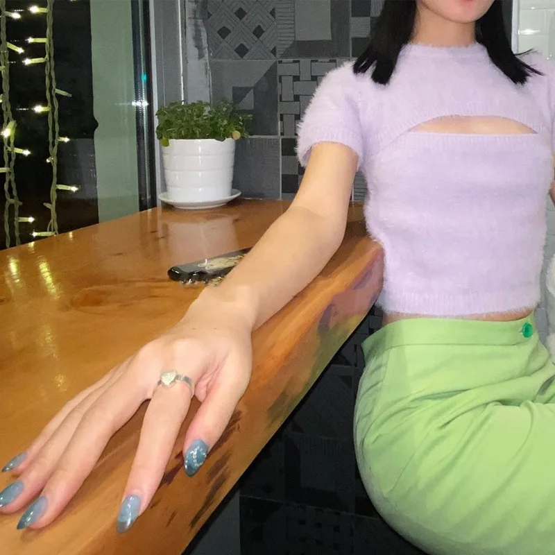 Магазин женский летний короткий топ с пупком открытая трикотажная Открытая