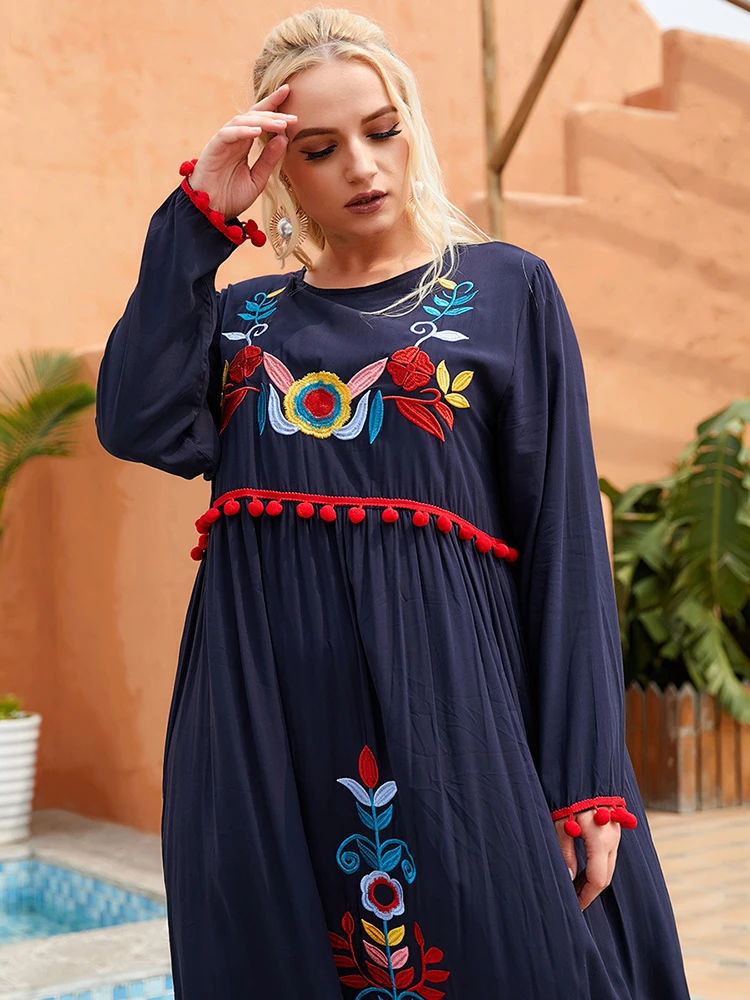 

Ramadan Eid Mubarak Blue Dresses Abayas For Women Abaya Dubai Turkey Muslim Embroidery Dress Islam Clothing Robe Musulman Femme