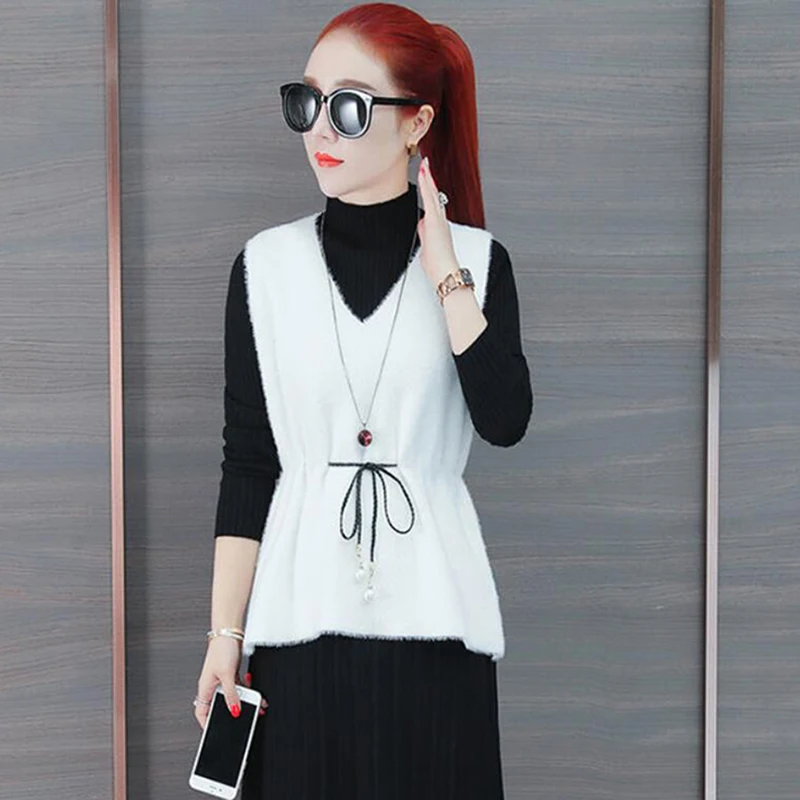 2021 весна осень женский v-образный вырез из искусственного меха мохеровый жилет