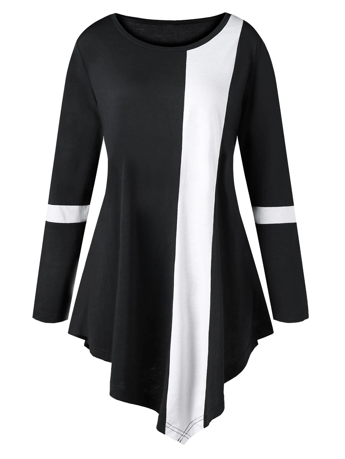 ROSEGAL/Большие размеры двухцветная Асимметричная футболка с длинными рукавами и