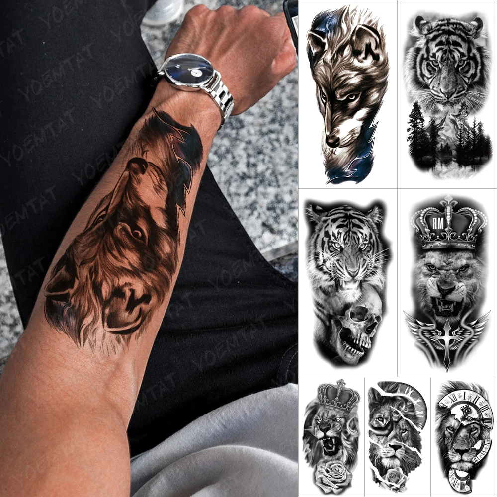 

Waterproof Temporary Tattoo Sticker Wolf Forest Lightning Flash Tattoos Tiger Wolf Forest Animal Body Art Arm Fake Tatoo Women M