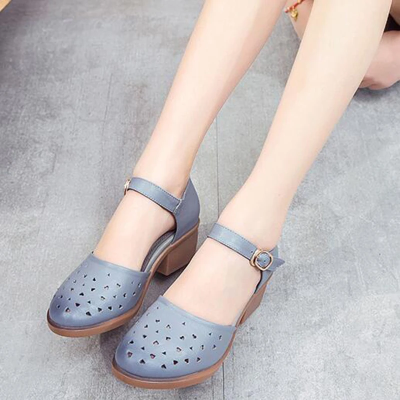 Женские босоножки ручной работы GKTINOO летние на низком каблуке из натуральной