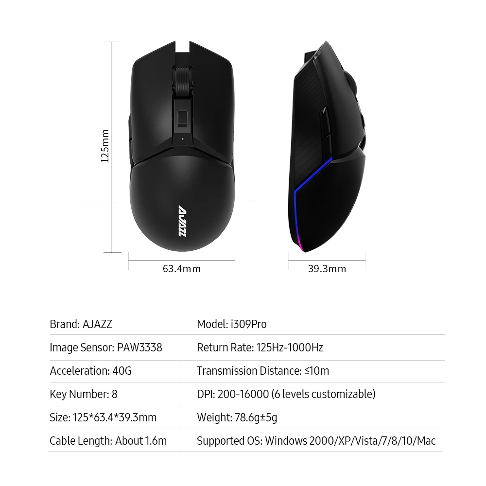 Ajazz i309Pro RGB Light Effect 2.4G Wireless Type-C Dual-mode Mouse ...