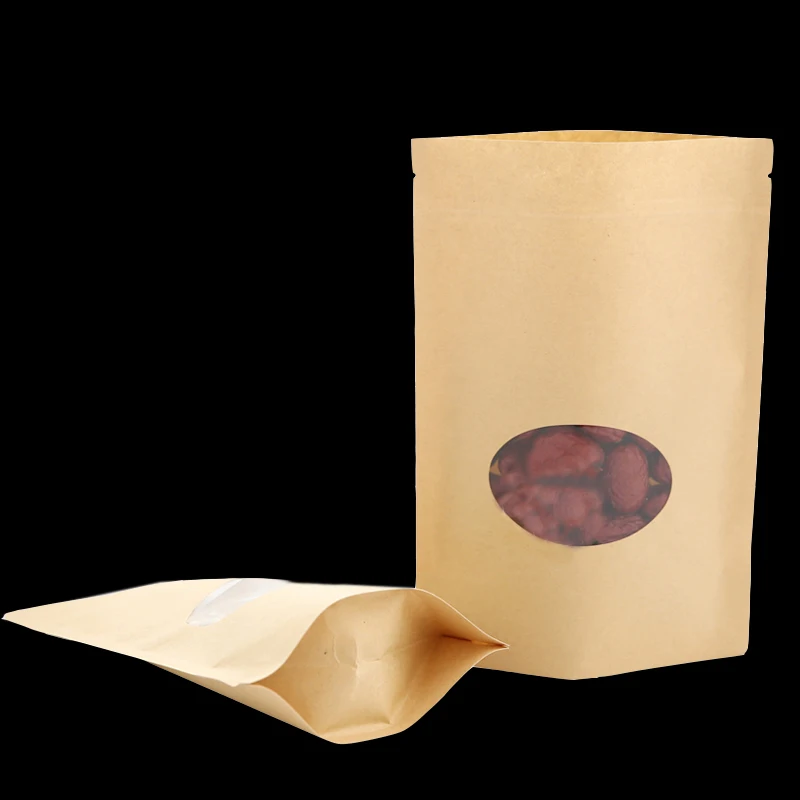 Прозрачная Круглая оконная сумка для хранения из крафт бумаги стоящая упаковка