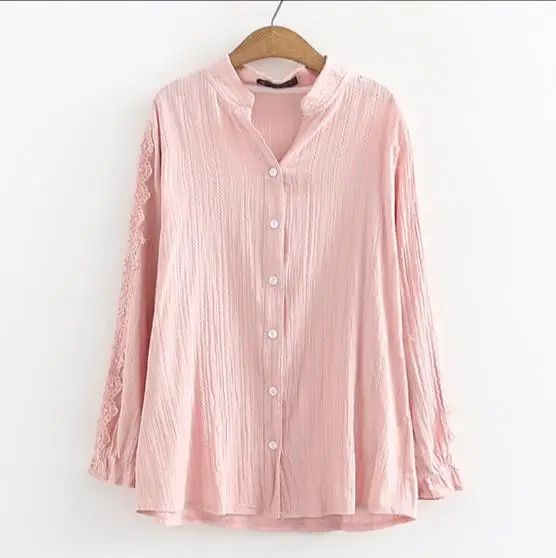 Розовая кружевная блузка с длинными рукавами большие размеры 3 4 5 6 XL Harajuku