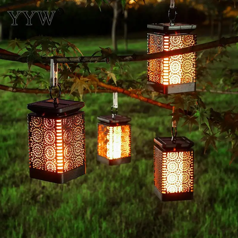 Waterproof Courtyard Light Solar Charge Hollow Retro Fake Flame Light Garden Decor Landscape Light Outdoor Led Hanging Lantern