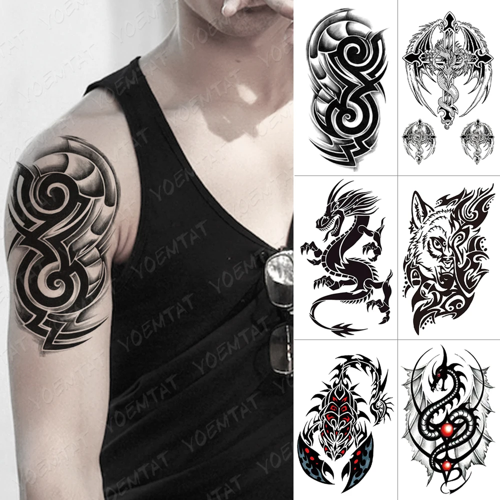 

Waterproof Temporary Tattoo Sticker Scorpion Totem Flash Tatto Wings Dragon Maori Body Art Arm Water Transfer Fake Tatoo Men