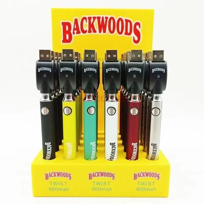 

Backwoods Twist Preheat Battery 900mAh Bottom Voltage Adjustable USb Charger Vape Pen with Display Box For 510 thread cartridges