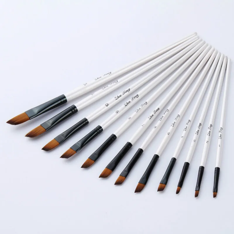 

12 Pieces of Shell White Pole Slanting Peak Nylon Water Chalk / Watercolor Pen / Acrylic Brush / Art Brush