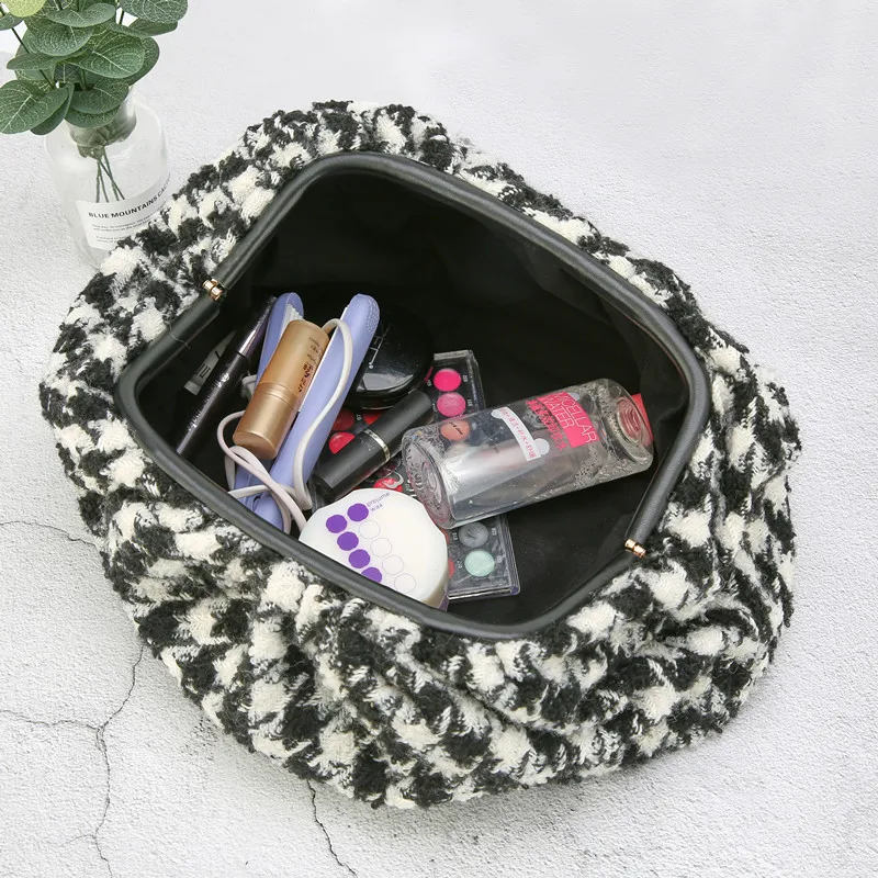 Day clutch tweed Evening party purse bag women large big small ruched pillow bag winter houndstooth plaid canvas pouch handbag