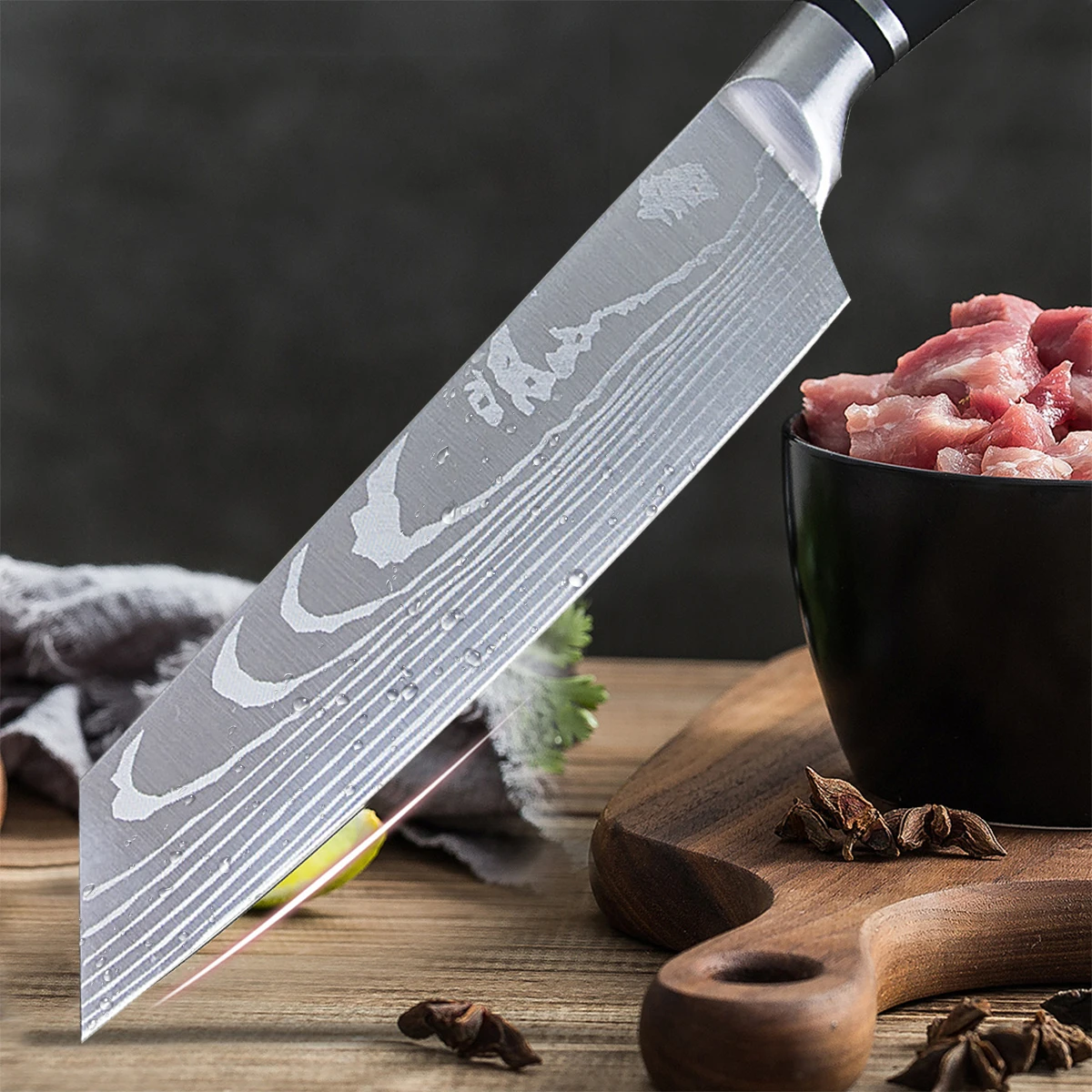 Кухонный нож сантоку дамасский японские кухонные инструменты из нержавеющей