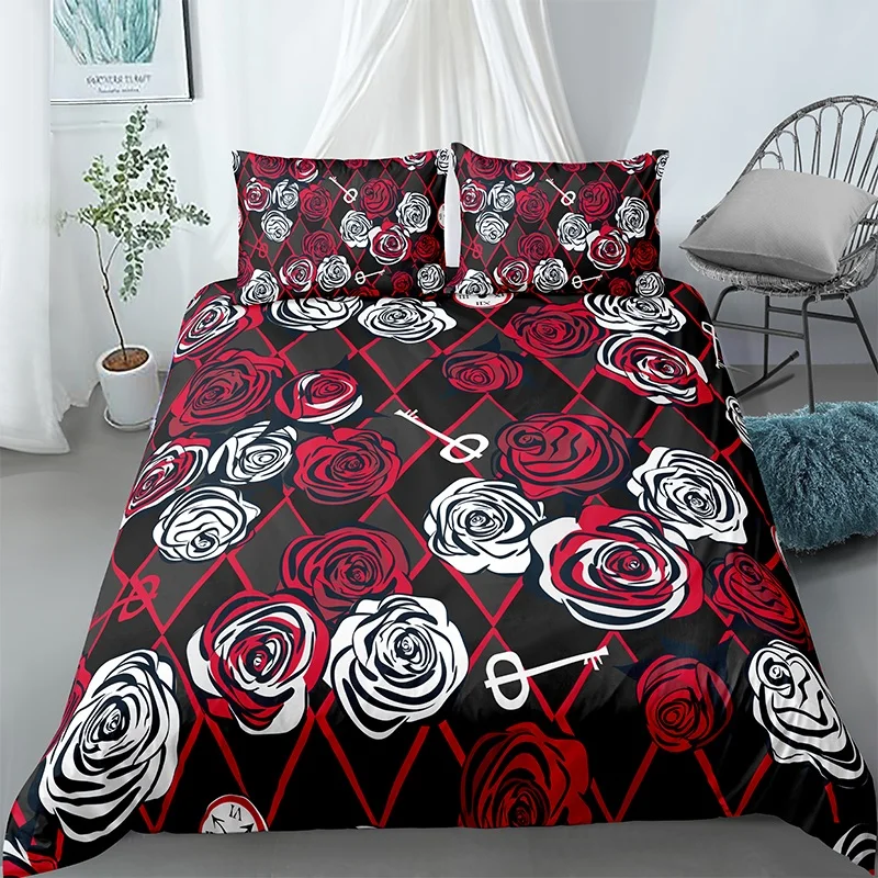 

Luxury 3D Flower Embroidery Printed Bedding Set Duvet Cover Pillowcase King Queen Large Size Home Textile Bed Sets 2 Or 3pcs