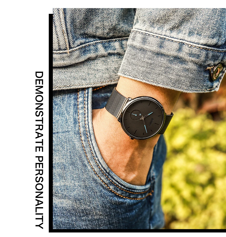 Reloj Hombre BIDEN Top Brand Luxury Men Watches Waterproof Ultra Thin Date Wrist Watch Male Mesh Strap Casual Quartz Clock