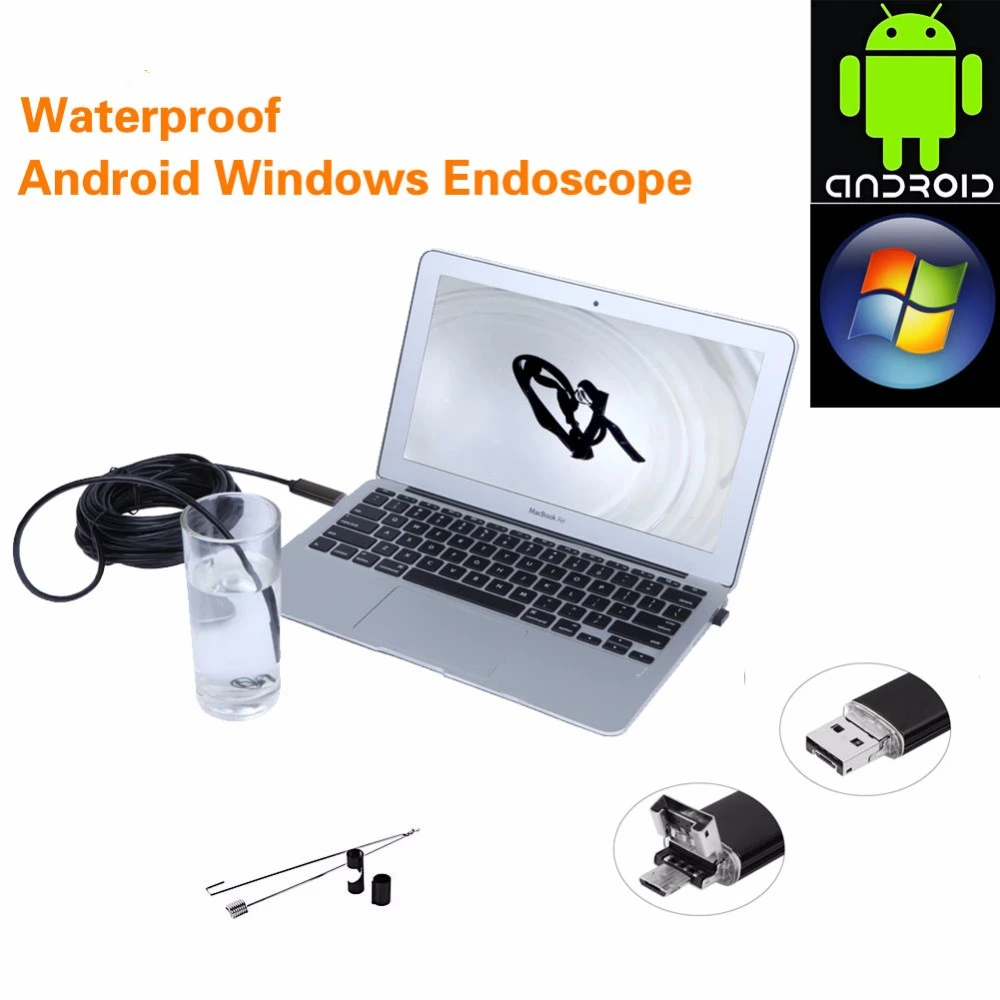1m 2M 5m 7mm Endoscope Camera Flexible IP67 Waterproof Inspection Borescope for Android PC Notebook 6LEDs Adjustable | Безопасность и