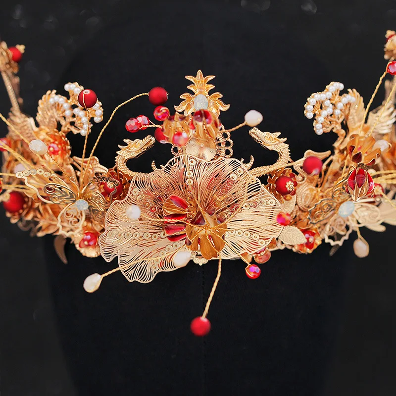 JaneVini роскошный китайский свадебный головной убор костюм старинный с золотыми