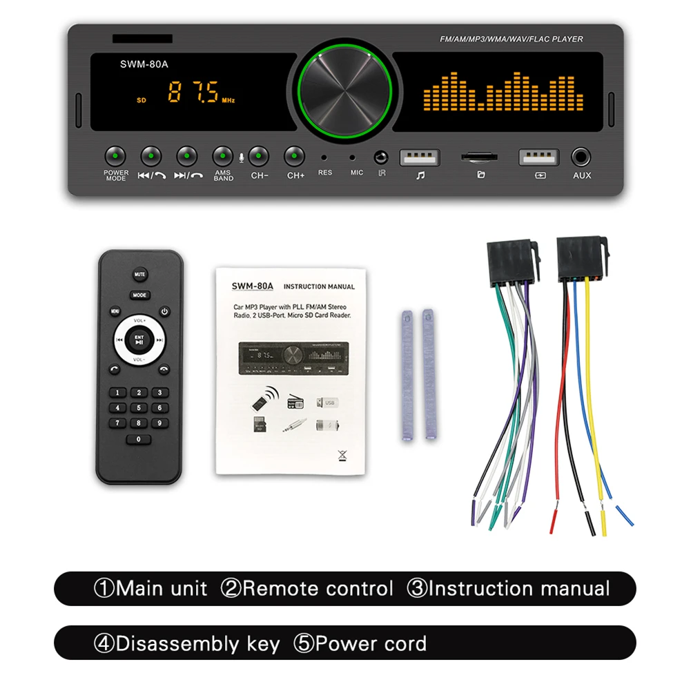 

Автомагнитола 1DIN, мультимедийный плеер громкой связи, MP3, FM, AM, аудио, 12 В, вход USB/SD/AUX В приборную панель, автомобильное стерео, головное устройство