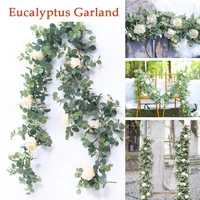2m wedding decoration artificial green eucalyptus garland leaves with rose flowers backdrop arch wall decor home dinning