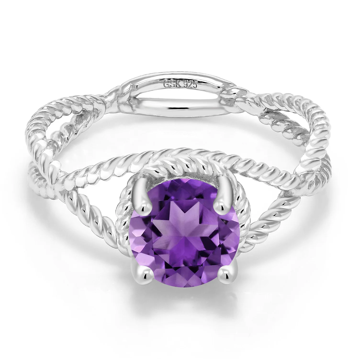 GemStoneKing 1 10 Ct круглое кольцо с натуральным фиолетовым аметистом и драгоценным